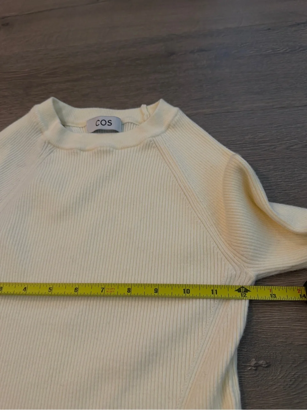 COS ribbed knit long sleeve white sweater with shoulder cut out